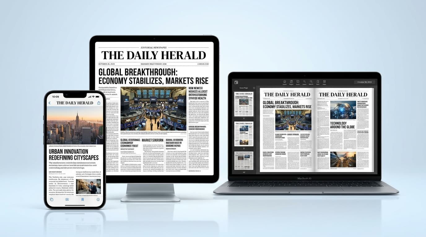 PageMint multi-device digital edition reading suite on iPad, iPhone, and MacBook